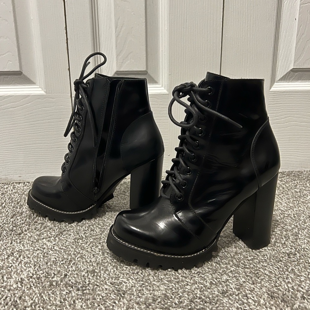 Jeffrey Campbell Black Leather Heeled Boots